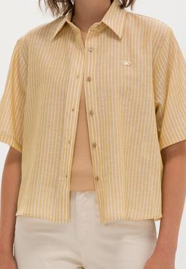 Kadın Camel Keten Görünümlü Kısa Kollu Gömlek - 50263177019