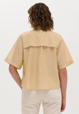 Kadın Camel Keten Görünümlü Kısa Kollu Gömlek - 50263177019