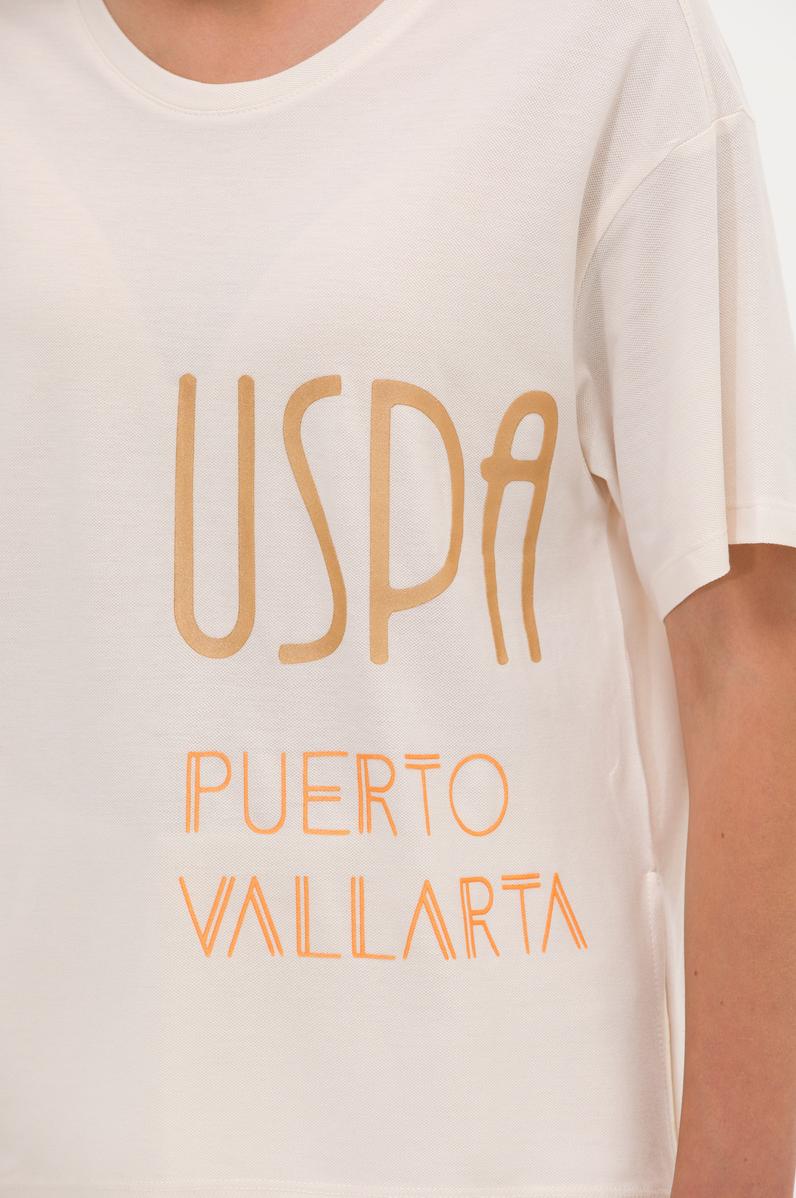 Kadın Krem Bisiklet Yaka Tişört