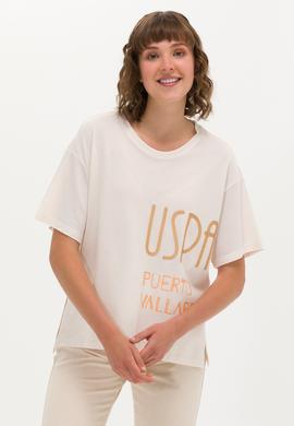 Kadın Krem Bisiklet Yaka Tişört - 50263603037