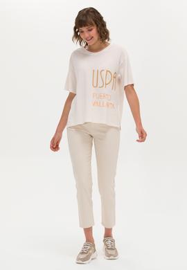 Kadın Krem Bisiklet Yaka Tişört - 50263603037