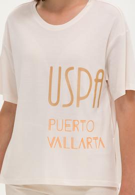 Kadın Krem Bisiklet Yaka Tişört - 50263603037