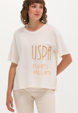 Kadın Krem Bisiklet Yaka Tişört - 50263603037