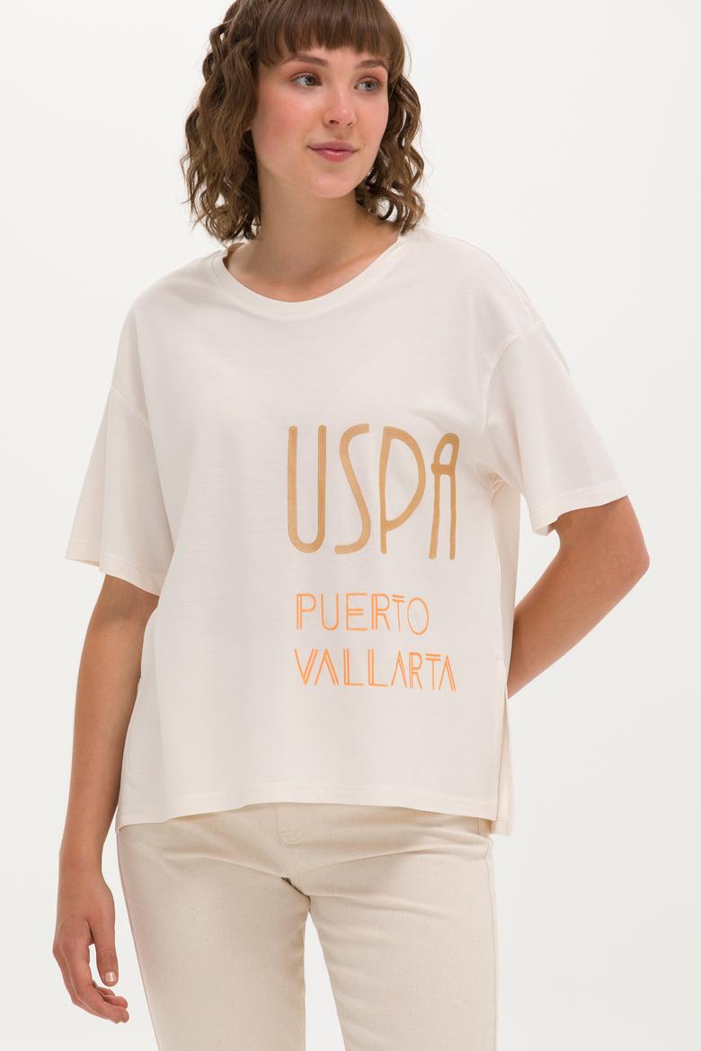 Kadın Krem Bisiklet Yaka Tişört - 50263603037