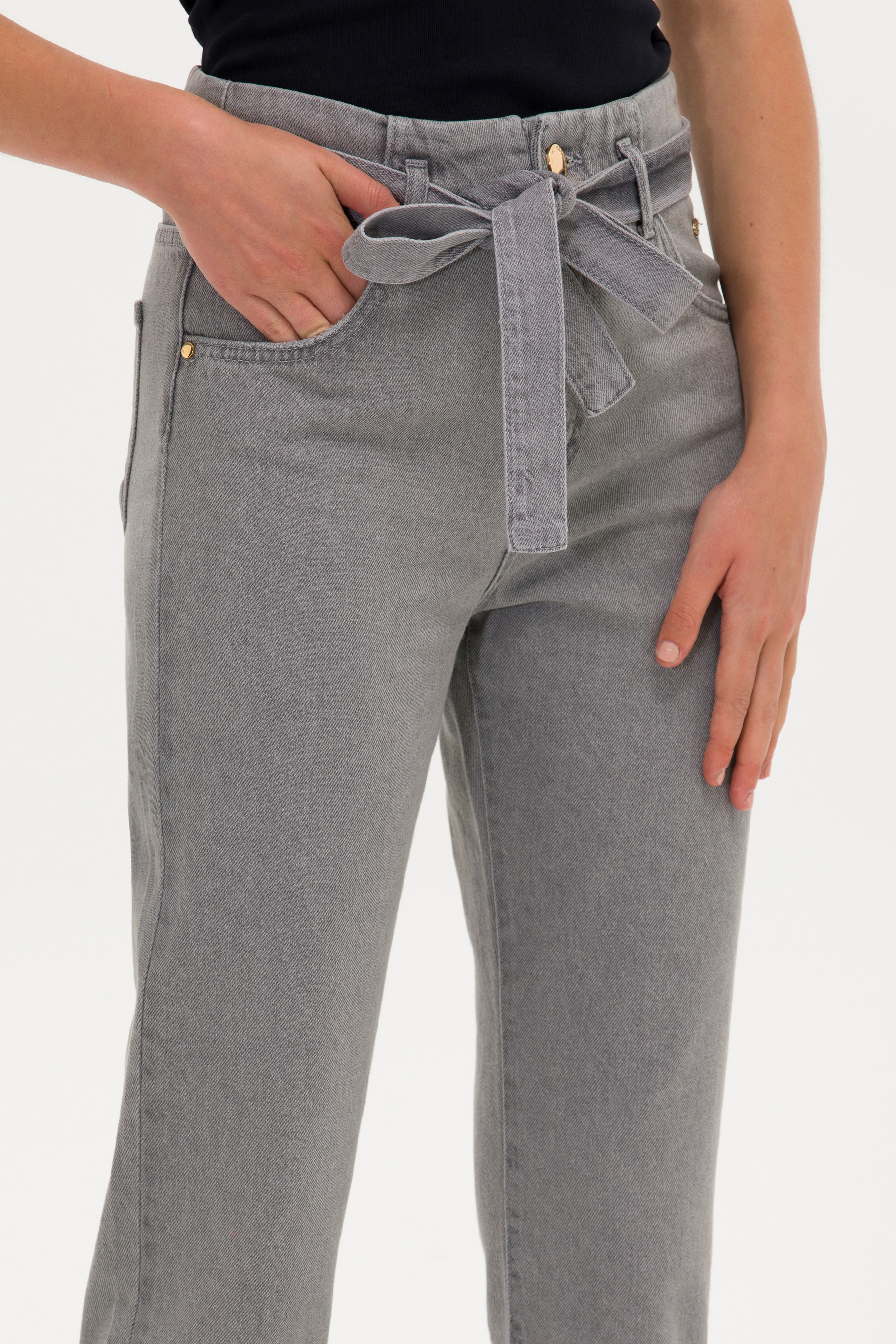 Kadın Gri Mom High Waist Fit Jean Pantolon - Image 6