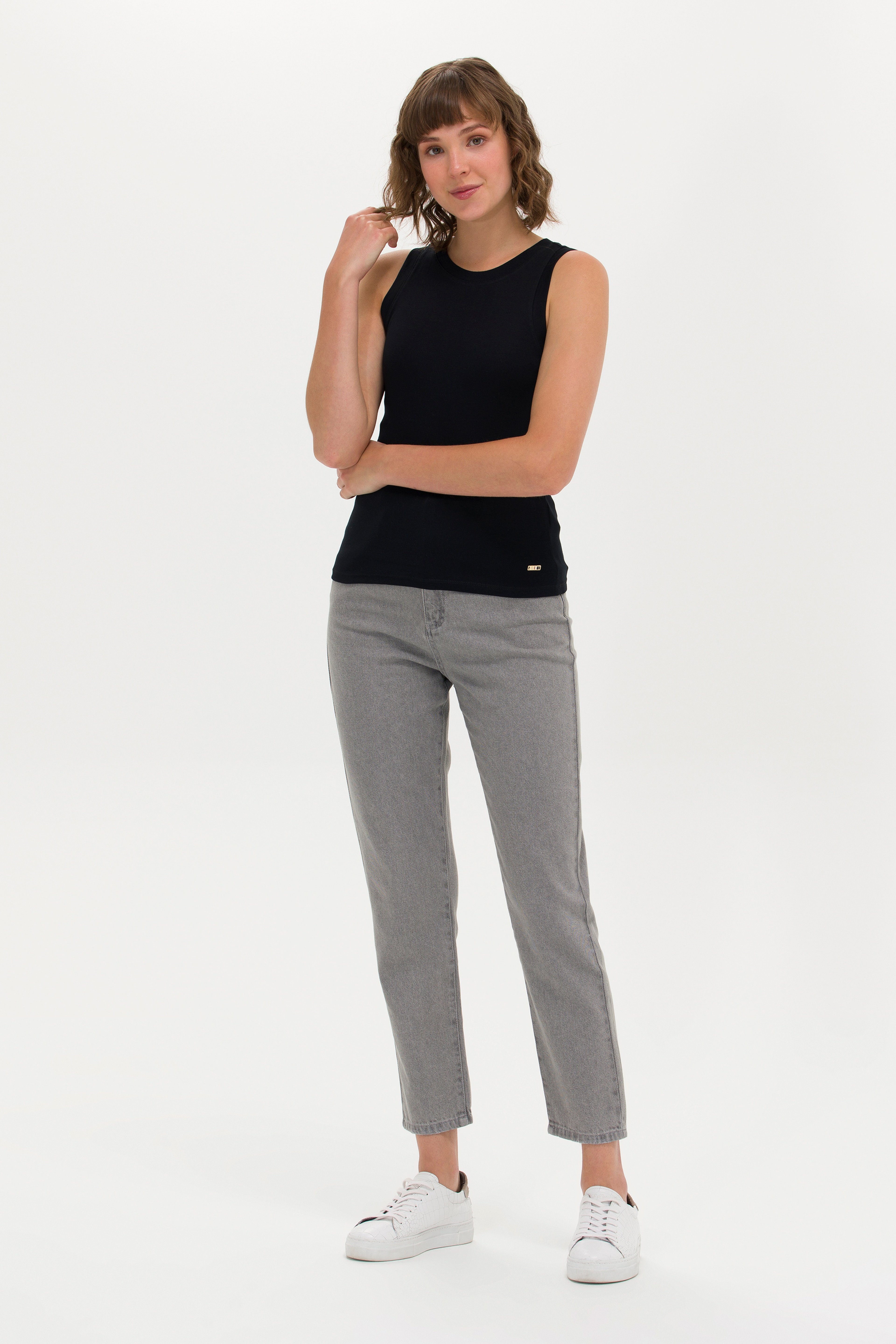 Kadın Gri Mom High Waist Fit Jean Pantolon