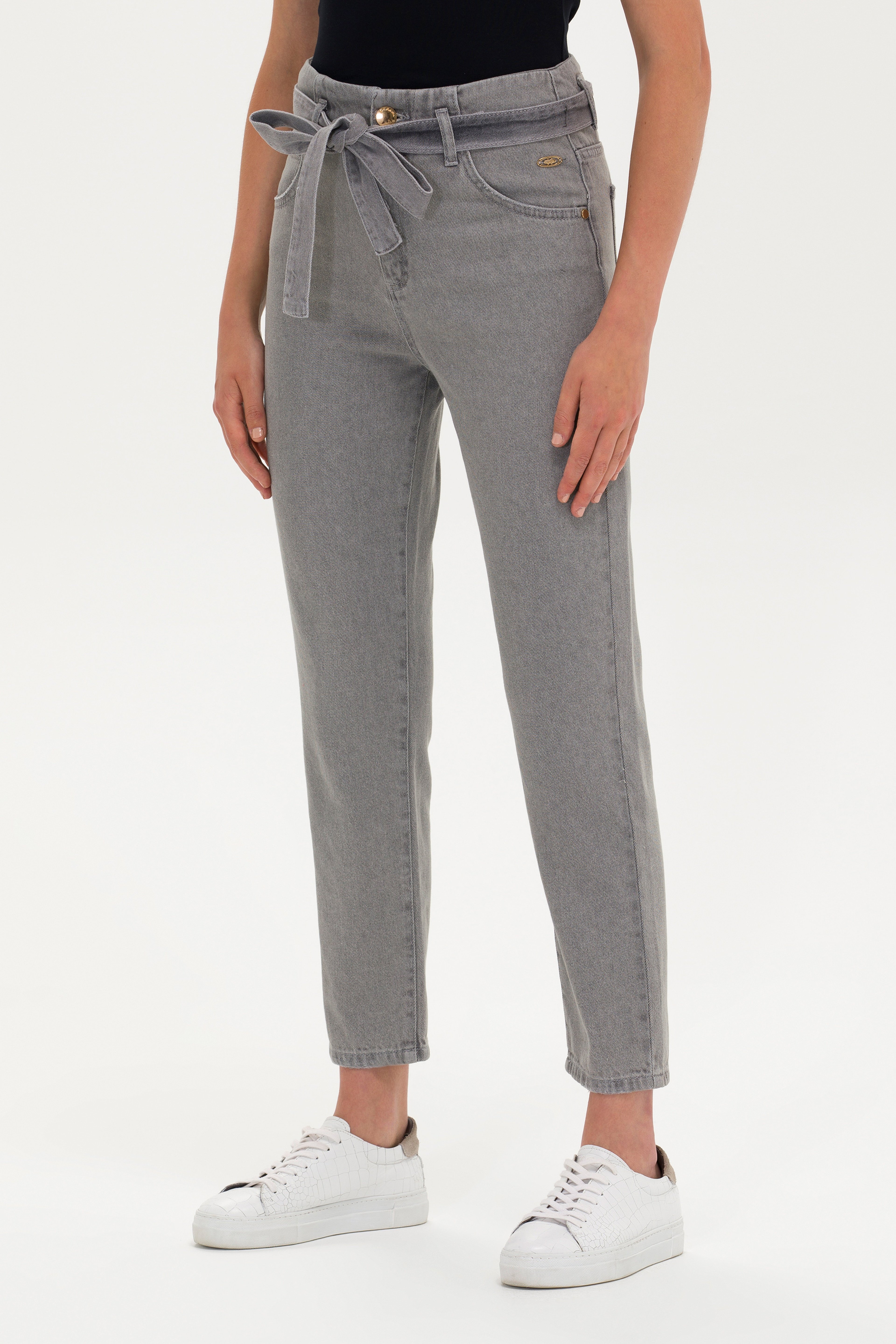Kadın Gri Mom High Waist Fit Jean Pantolon - Image 2