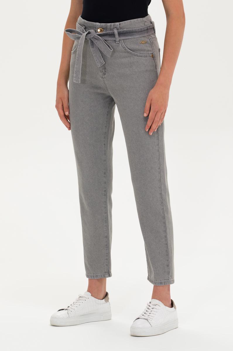 Kadın Gri Mom High Waist Fit Jean Pantolon