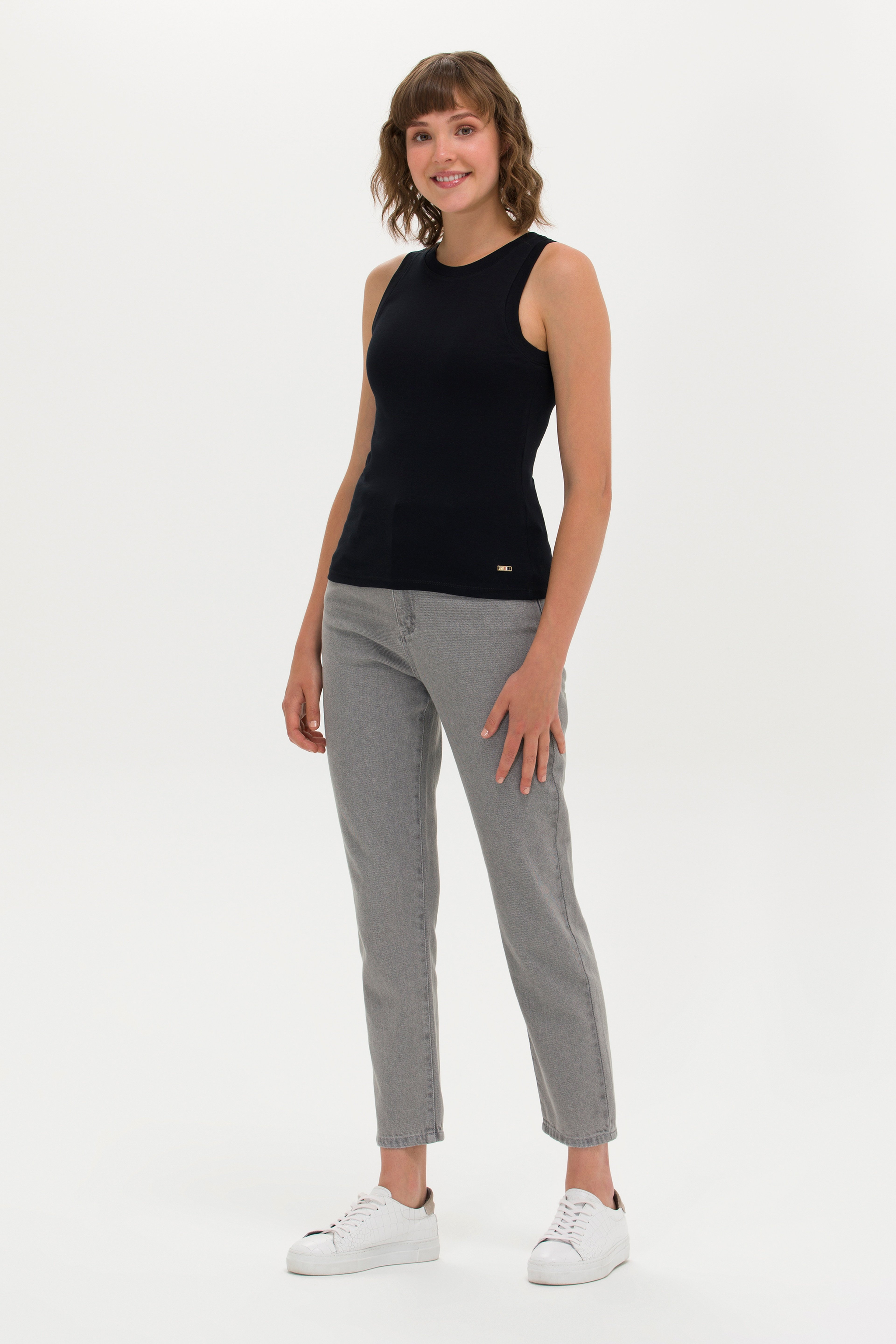 Kadın Gri Mom High Waist Fit Jean Pantolon