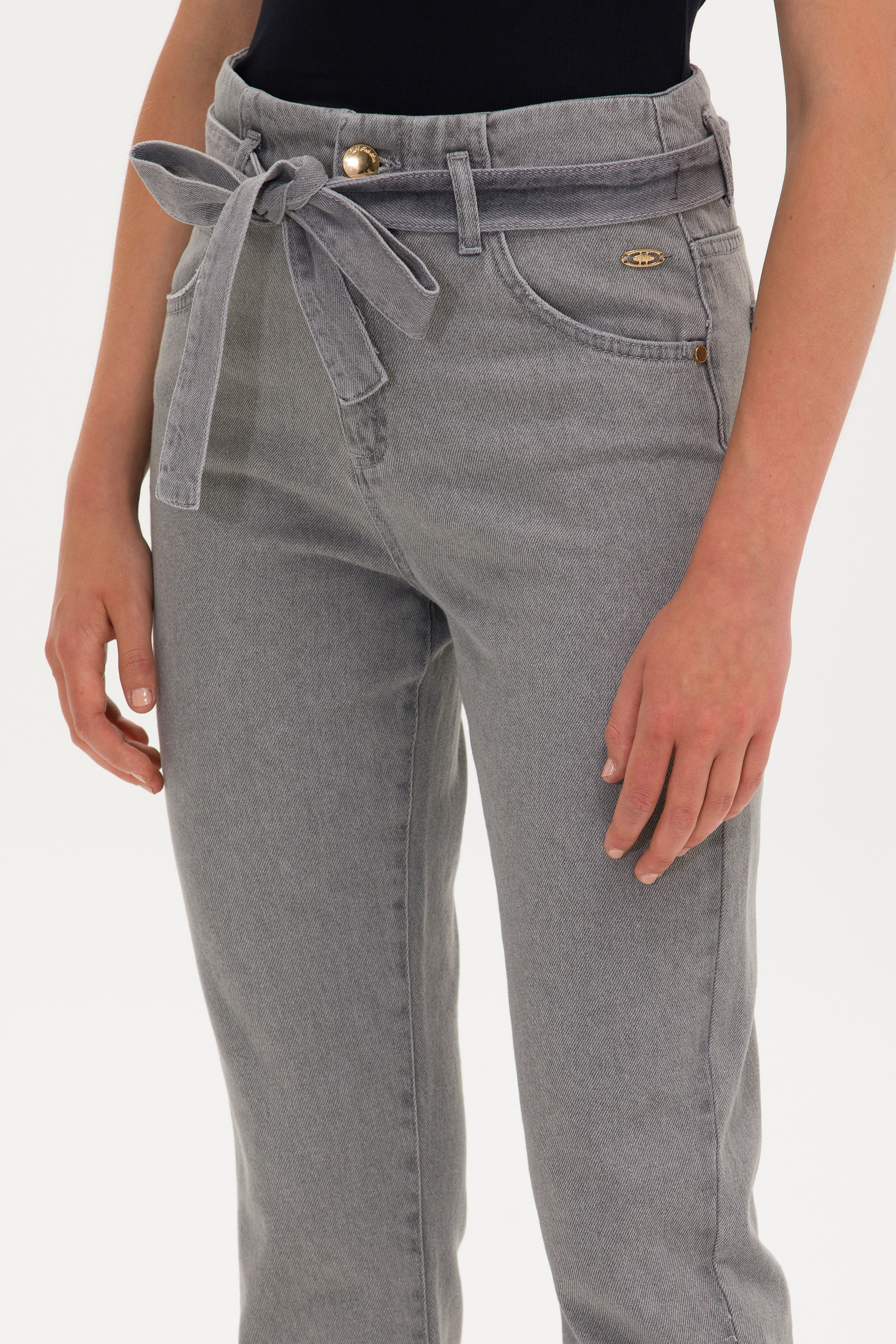 Kadın Gri Mom High Waist Fit Jean Pantolon