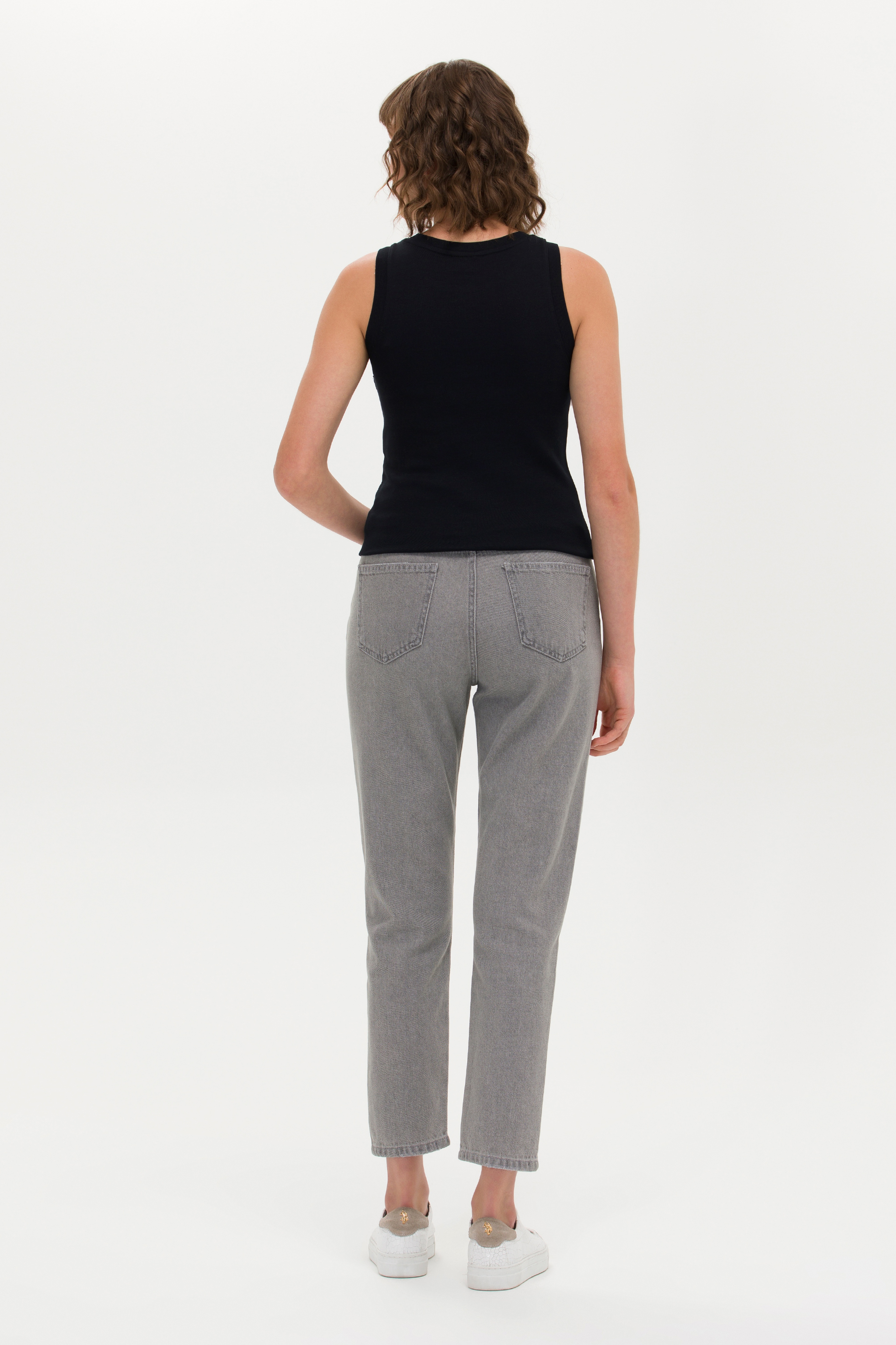 Kadın Gri Mom High Waist Fit Jean Pantolon - Image 4