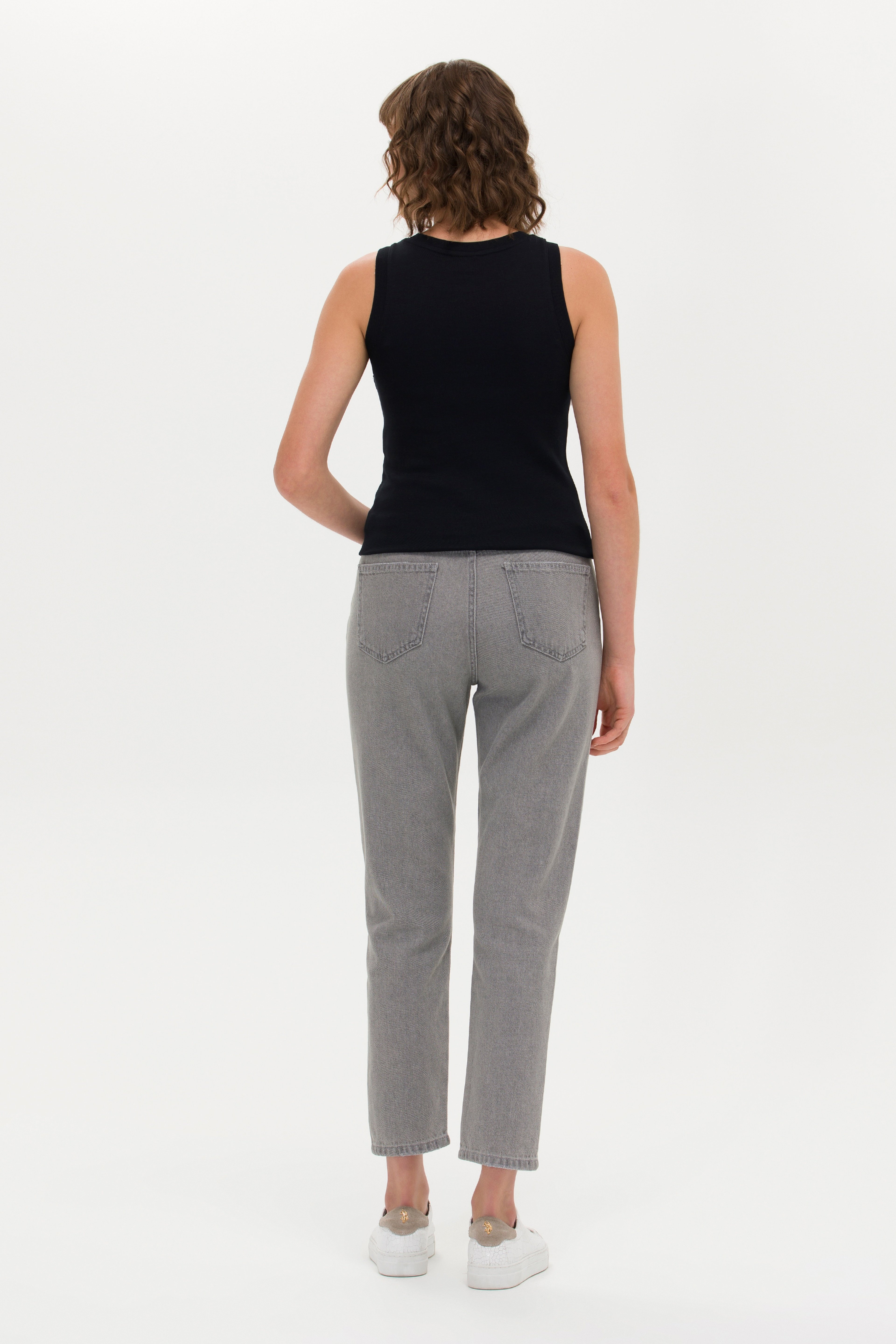 Kadın Gri Mom High Waist Fit Jean Pantolon