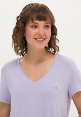 Kadın Lila V Yaka Basic Tişört - 50246033064