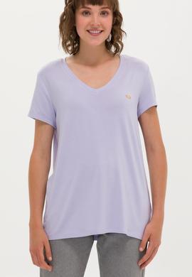 Kadın Lila V Yaka Basic Tişört - 50246033064