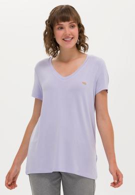 Kadın Lila V Yaka Basic Tişört - 50246033064