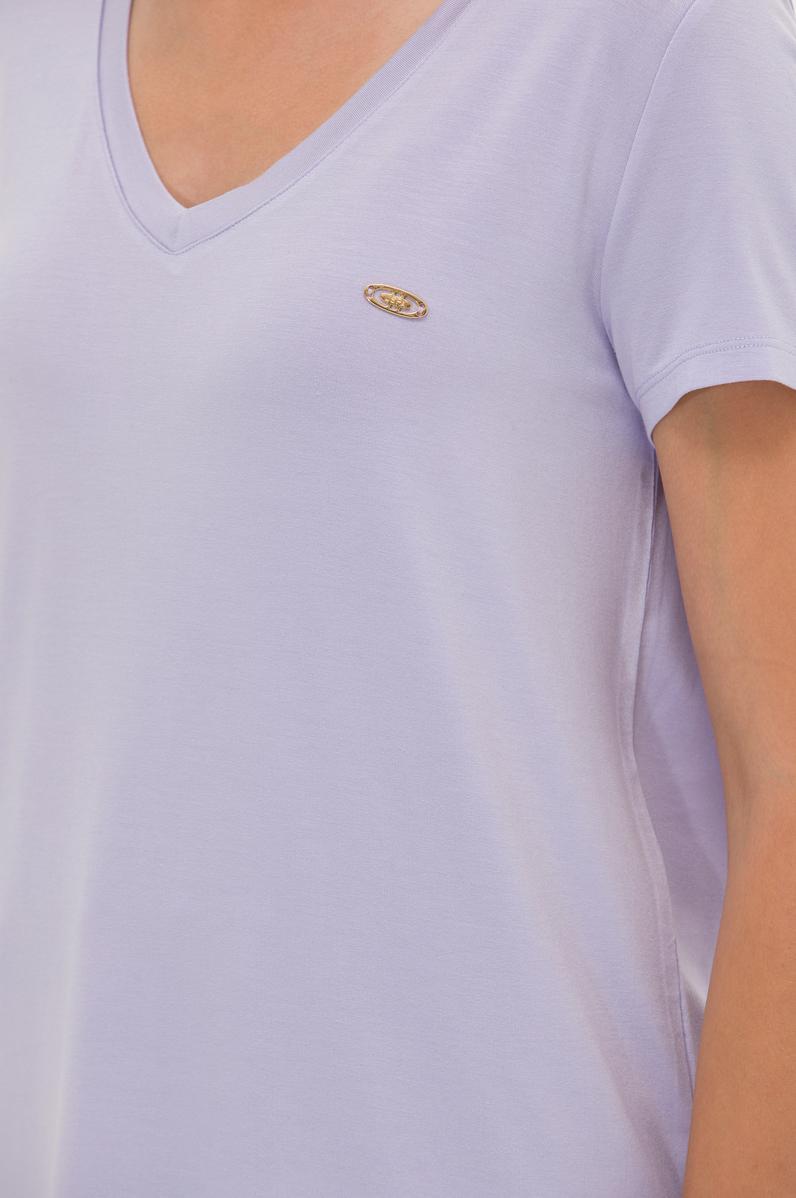 Kadın Lila V Yaka Basic Tişört