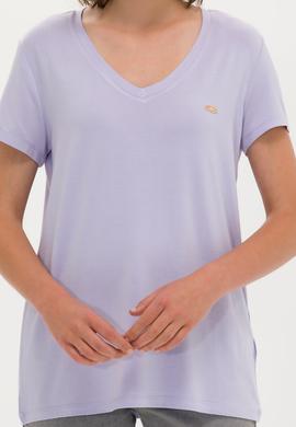 Kadın Lila V Yaka Basic Tişört - 50246033064