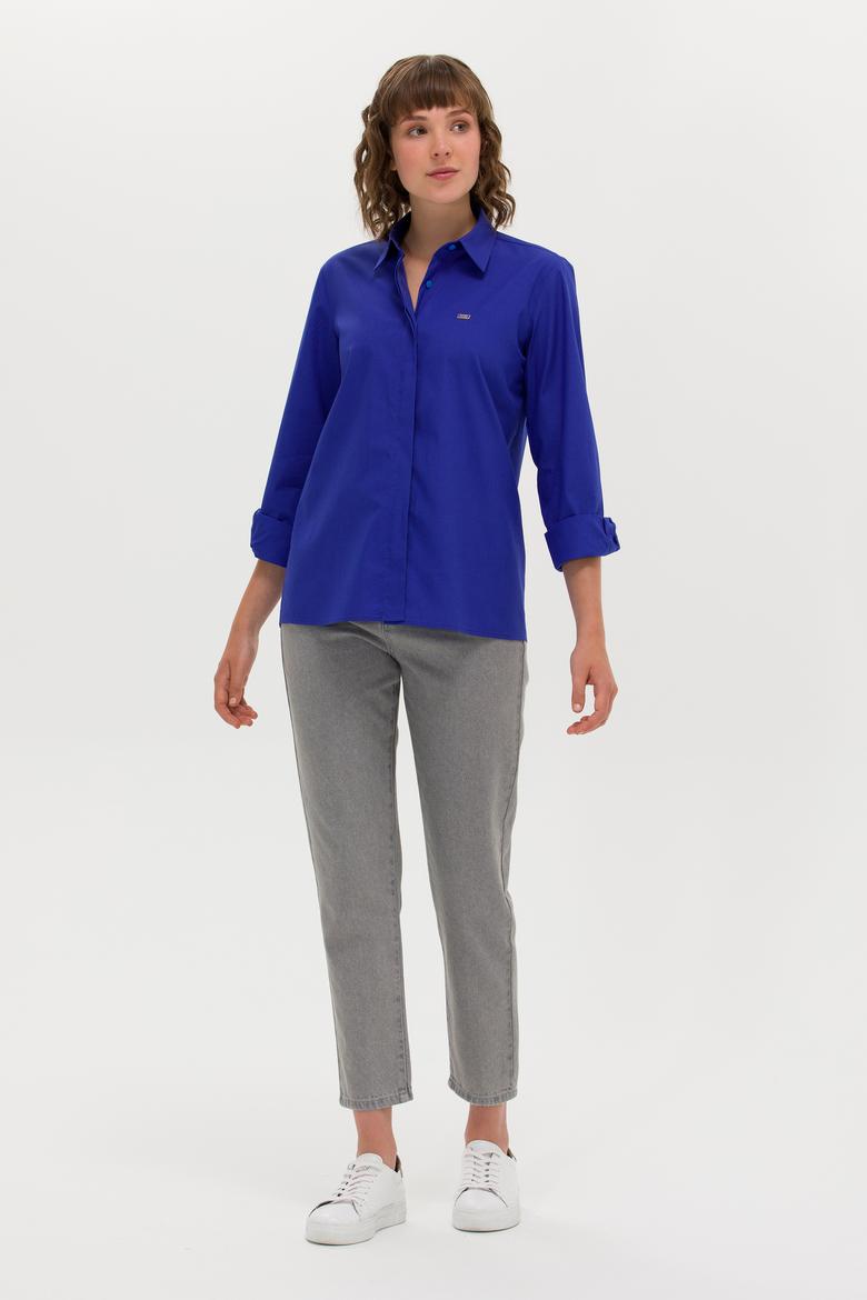 Kadın Saks Uzun Kollu Gömlek - 50266558026