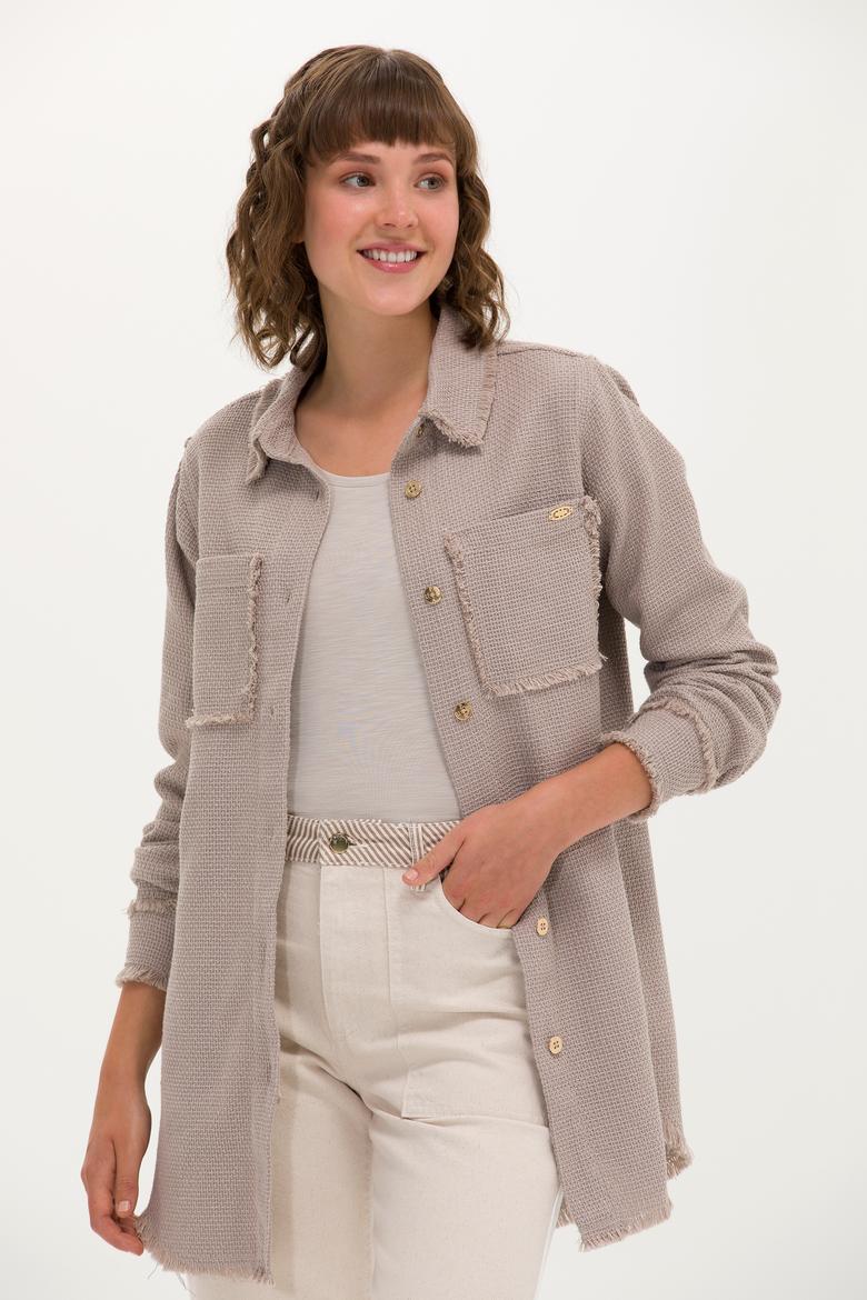 Kadın Bej Jean Tunik Gömlek