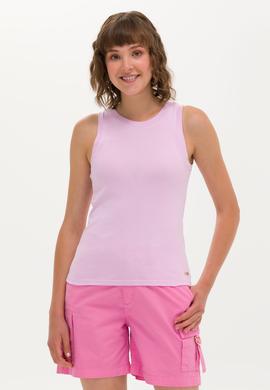 Kadın Manolya Bisiklet Yaka Kolsuz Tişört - 50266320073