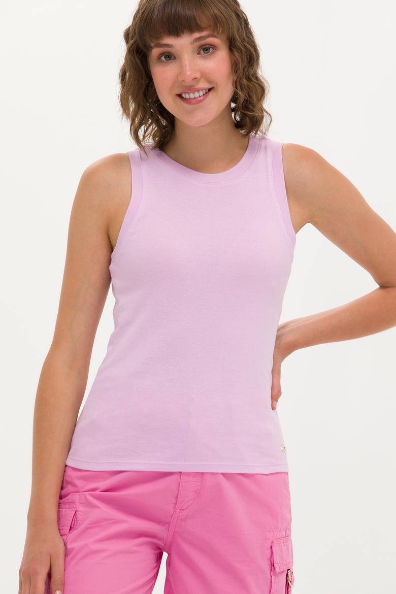 Kadın Manolya Bisiklet Yaka Kolsuz Tişört - 50266320073