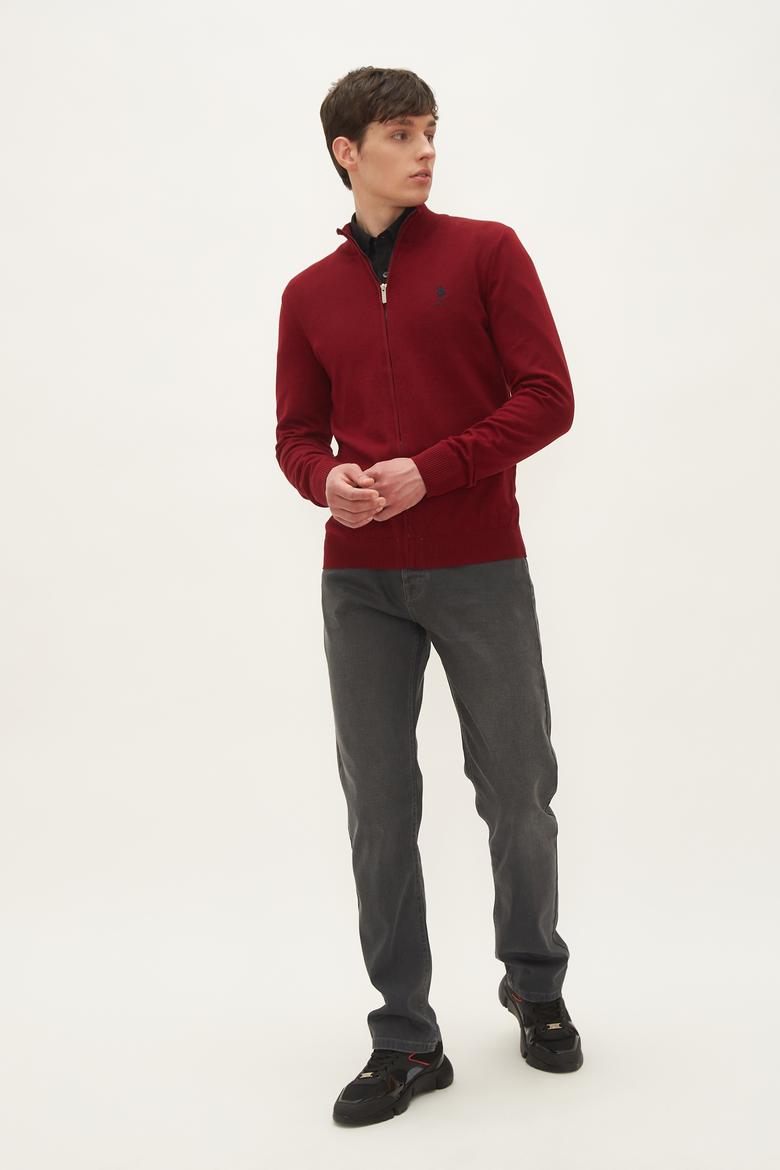 Erkek Bordo Basic Triko Hırka - 50244265043