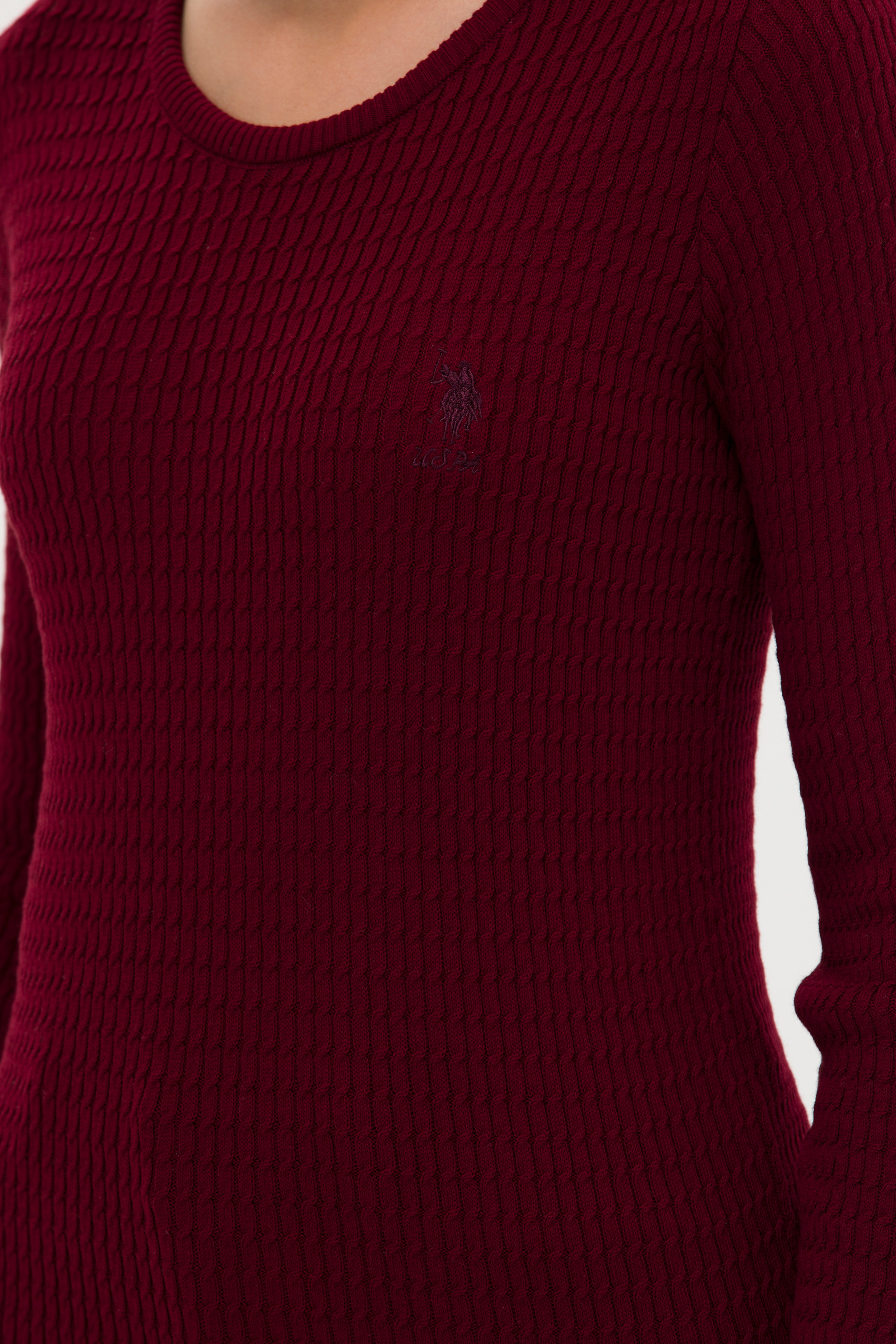 Kadın Bordo Bisiklet Yaka Basic Kazak - Image 7
