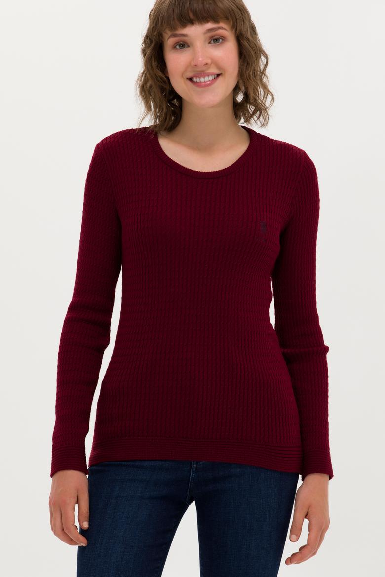 Kadın Bordo Bisiklet Yaka Basic Kazak - 50269013025