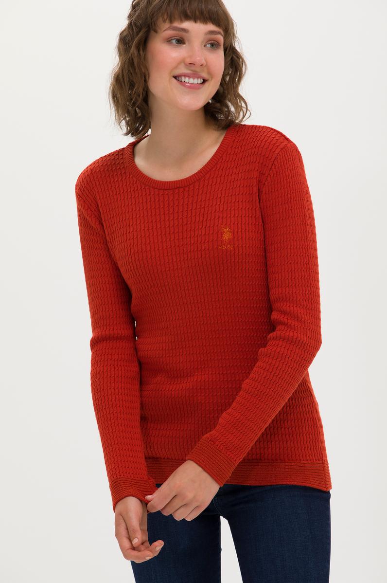 Kadın Kiremit Bisiklet Yaka Basic Kazak