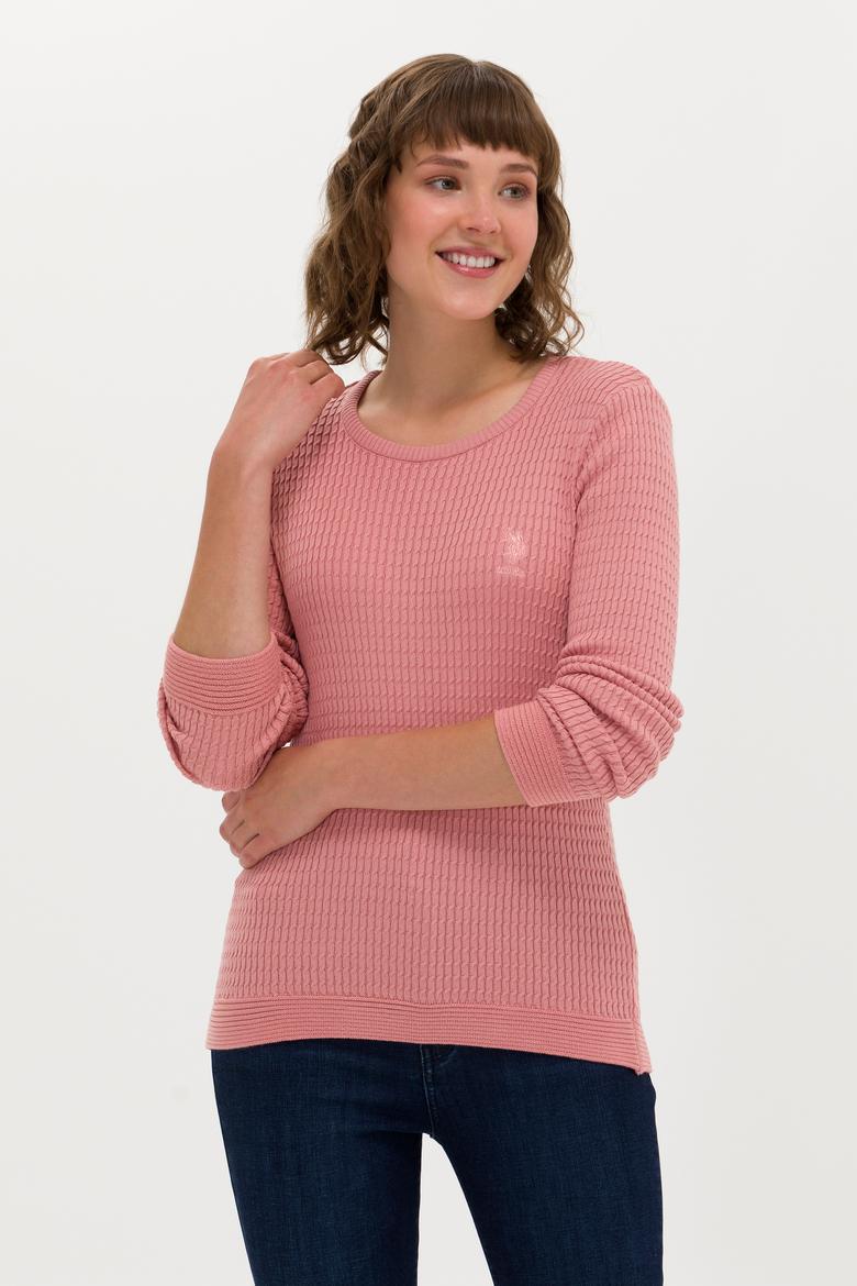 Kadın Pudra Bisiklet Yaka Basic Kazak