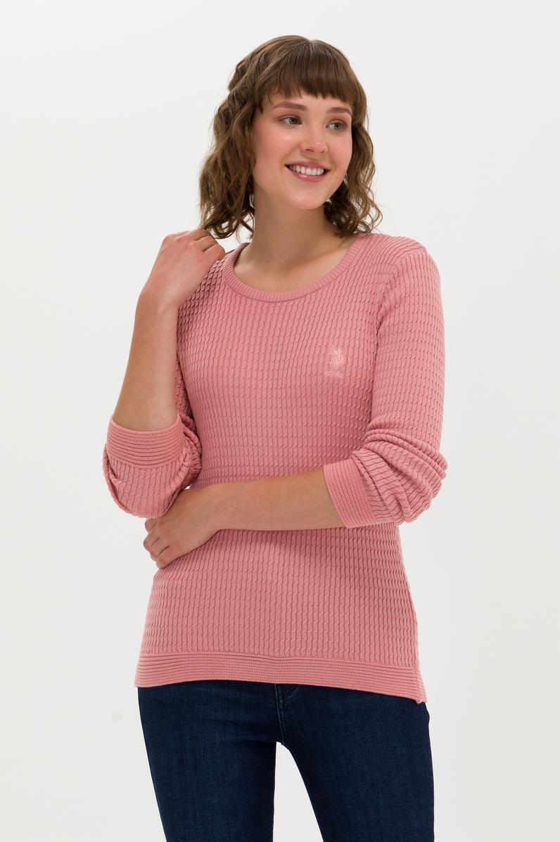 Kadın Pudra Bisiklet Yaka Basic Kazak