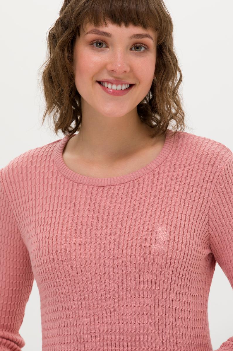 Kadın Pudra Bisiklet Yaka Basic Kazak