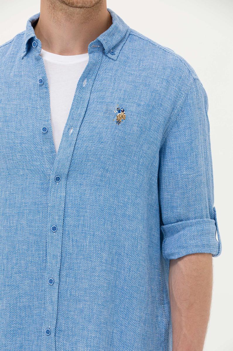 Erkek Saks Uzun Kollu Gömlek