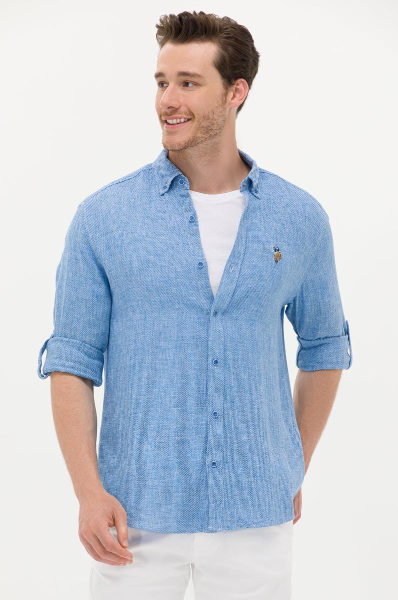 Erkek Saks Uzun Kollu Gömlek