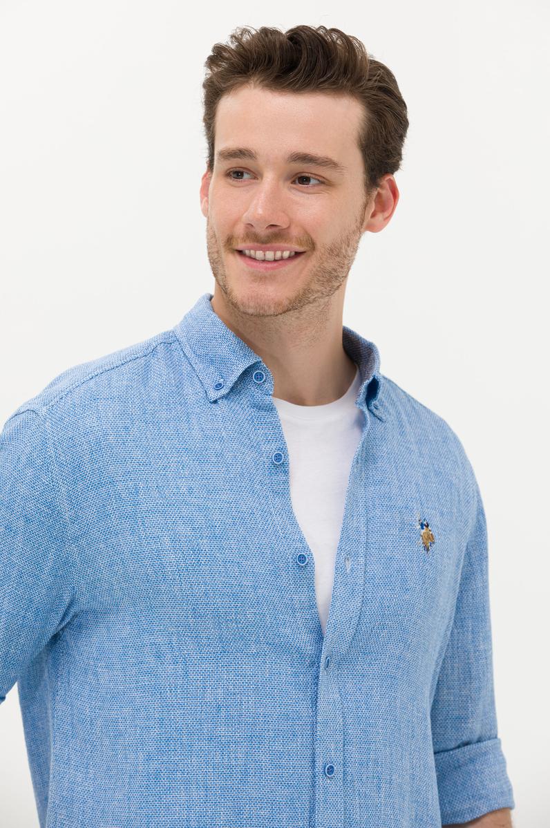 Erkek Saks Uzun Kollu Gömlek