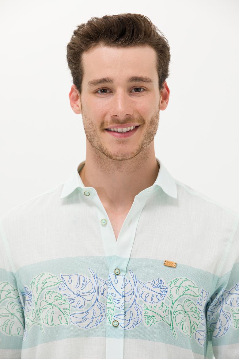 Erkek Su Yeşili Uzun Kollu Gömlek - 50263333015