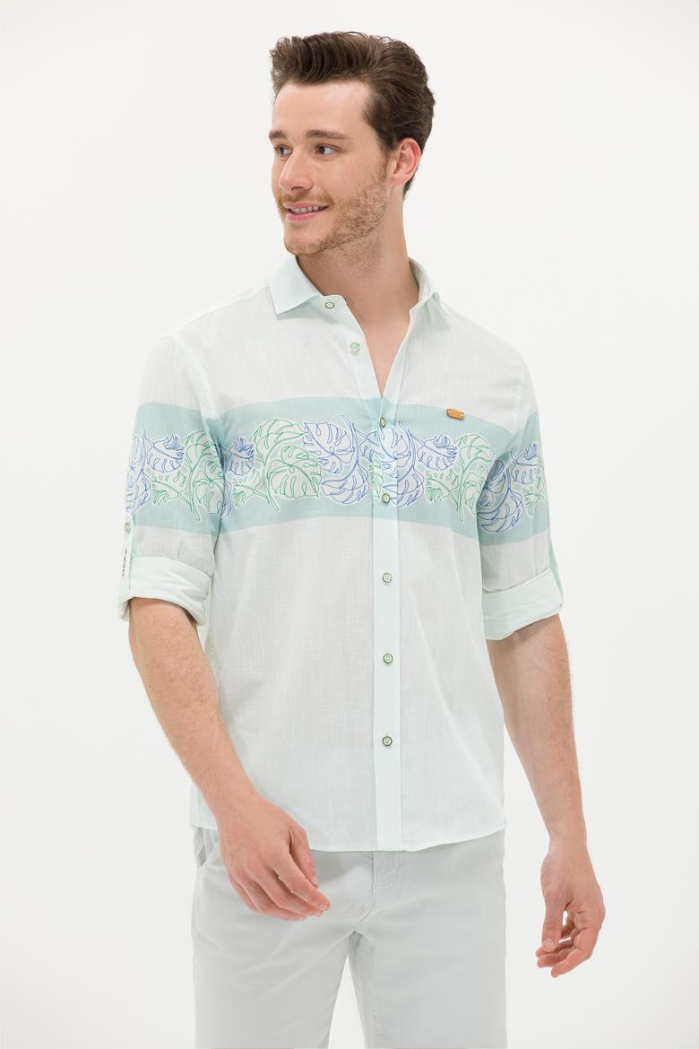 Erkek Su Yeşili Uzun Kollu Gömlek - 50263333015