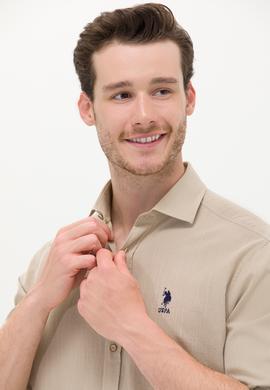 Erkek Haki Keten Görünümlü Basic Gömlek - 50254189016