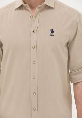 Erkek Haki Keten Görünümlü Basic Gömlek - 50254189016