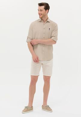 Erkek Haki Keten Görünümlü Basic Gömlek - 50254189016