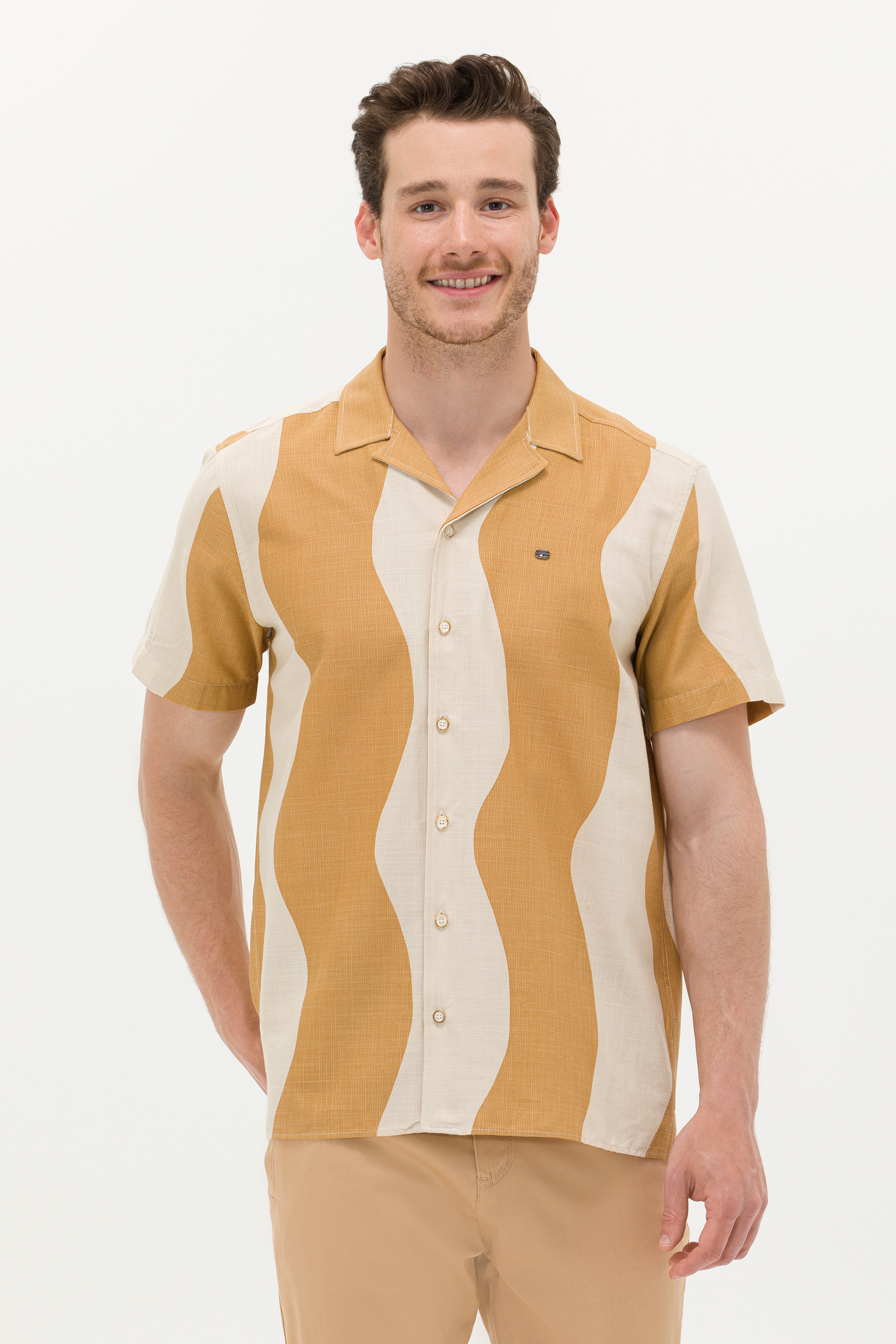 Erkek Camel Kısa Kollu Gömlek - Image 4