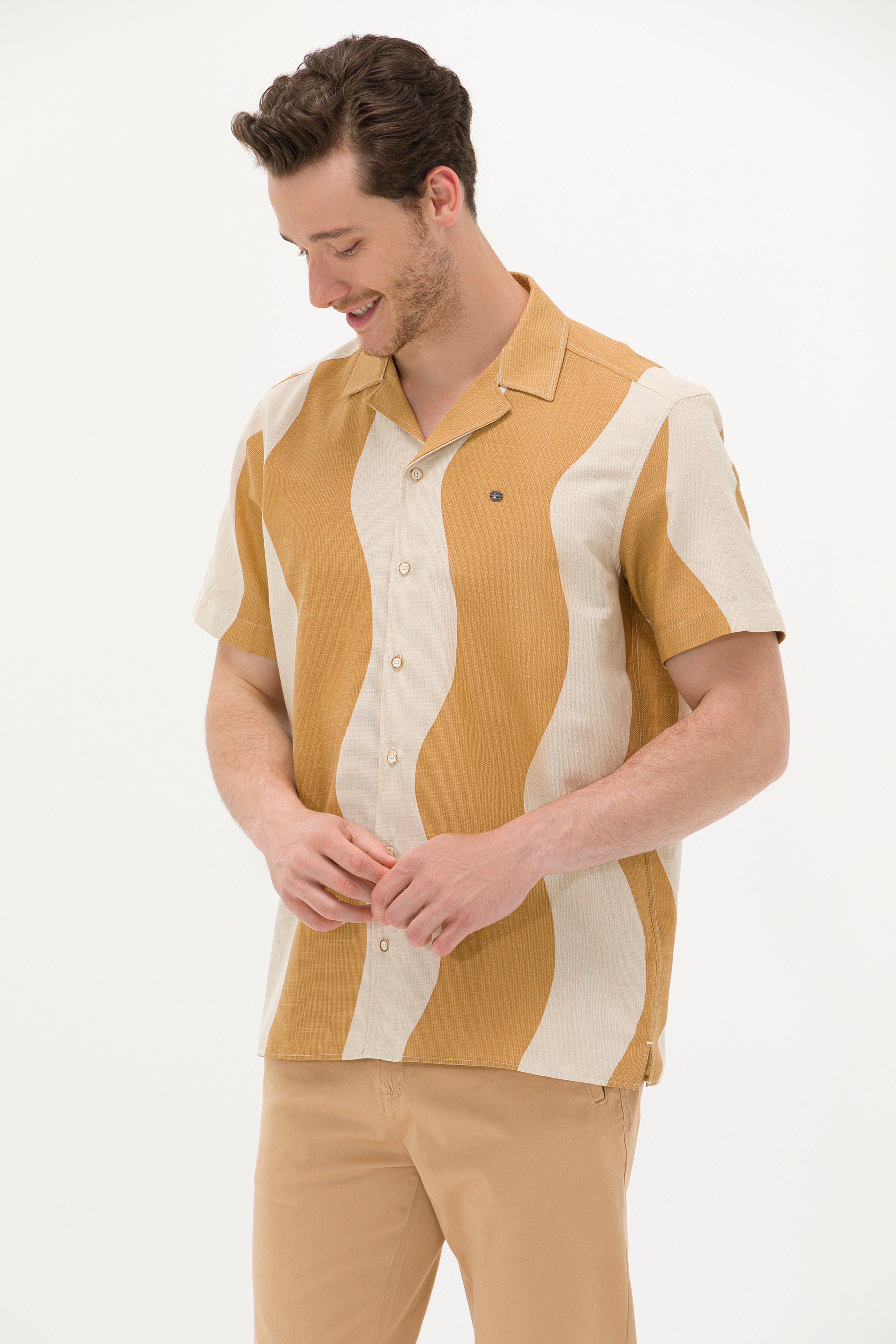 Erkek Camel Kısa Kollu Gömlek