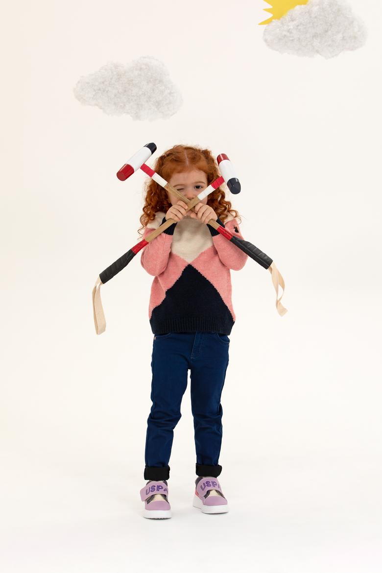 Kız Çocuk Lacivert Bisiklet Yaka Kazak - 50237347003