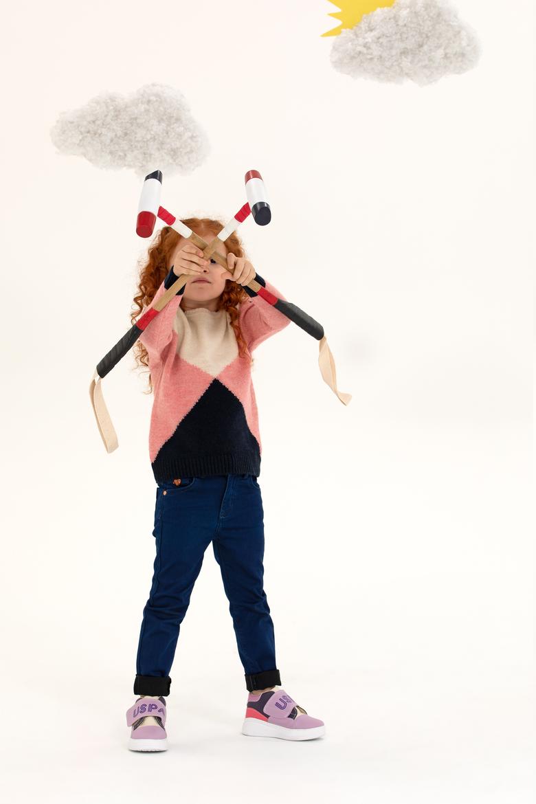 Kız Çocuk Lacivert Bisiklet Yaka Kazak - 50237347003