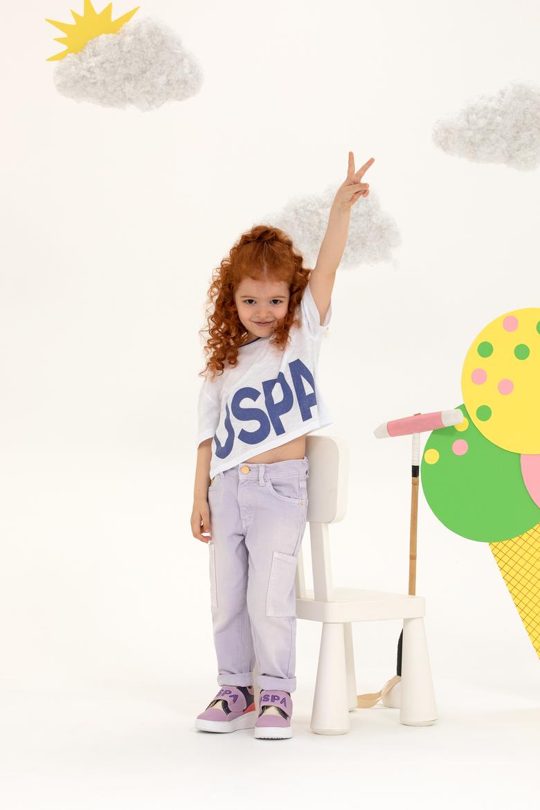 Kız Çocuk Mavi Crop Bisiklet Yaka Tişört - 50248154024