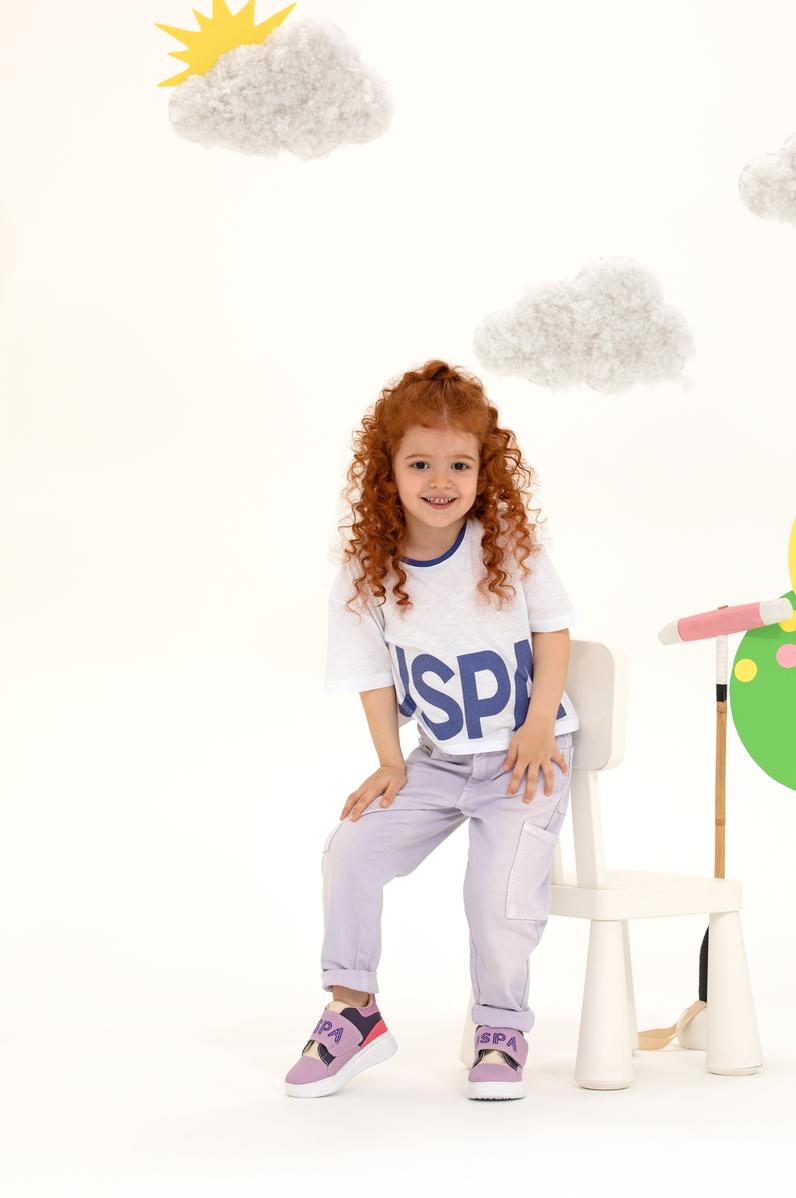 Kız Çocuk Mavi Crop Bisiklet Yaka Tişört