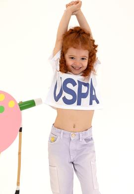 Kız Çocuk Mavi Crop Bisiklet Yaka Tişört - 50248154024