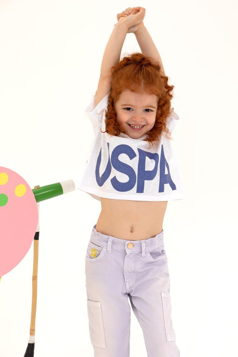 Kız Çocuk Mavi Crop Bisiklet Yaka Tişört - 50248154024