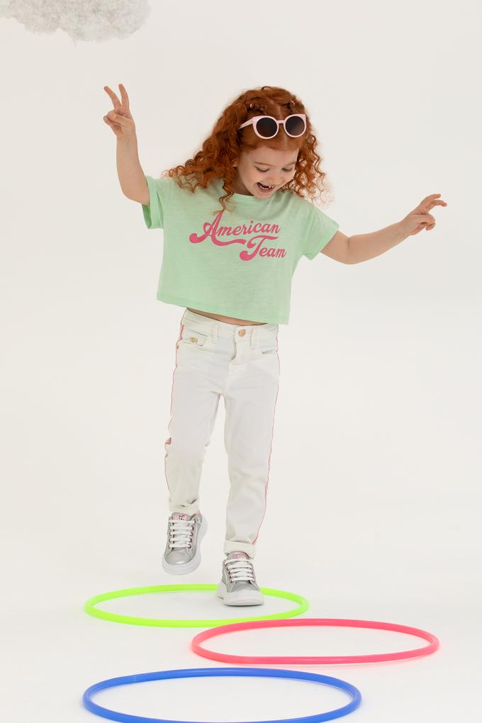 Kız Çocuk Mint Bisiklet Yaka Crop Tişört