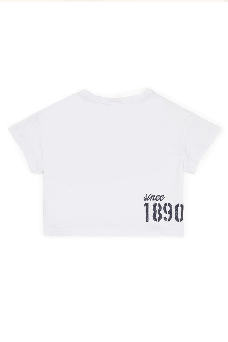 Kız Çocuk Beyaz Bisiklet Yaka Crop Tişört - 50248968022